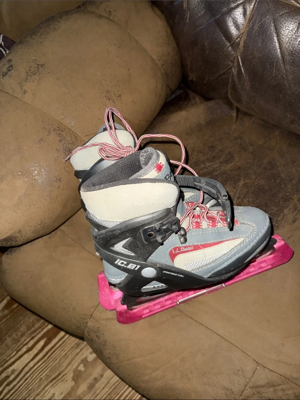 L.L. Bean Kids Gray and Pink Adjustable Ice Skates